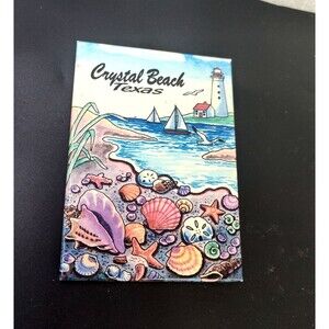 Crystal Beach Texas Souvenir Refrigerator Magnet Sea Shells Lighthouse Boats